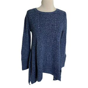 Eight eight eight S 100% cotton denim blue knit asymmetrical sweater